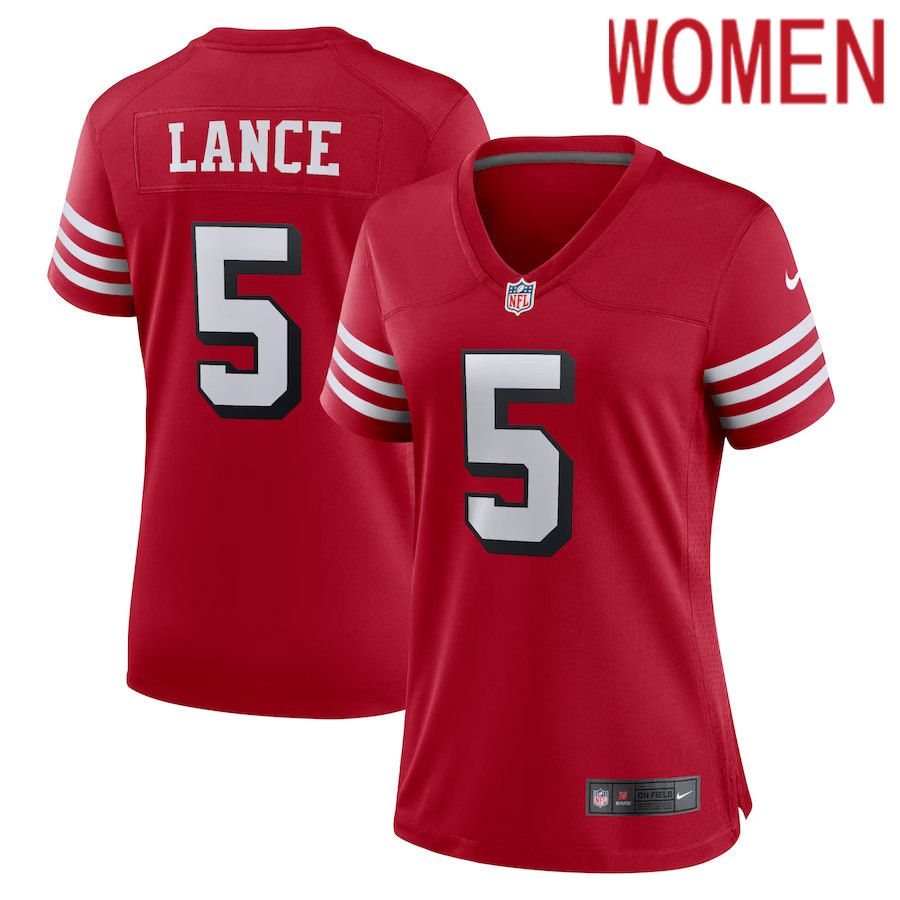 Women San Francisco 49ers #5 Trey Lance Nike Scarlet Alternate Game NFL Jersey